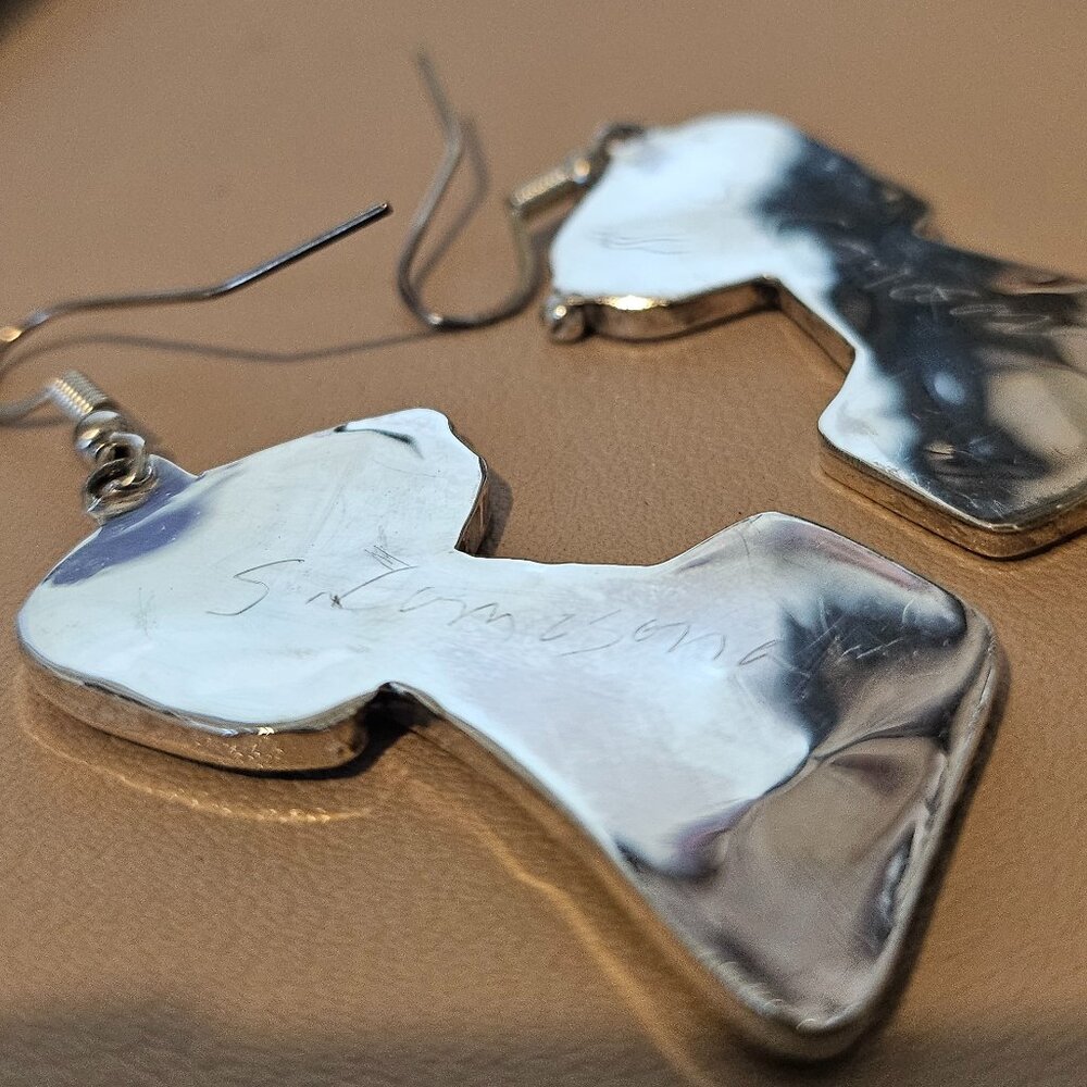 Handmade Zuni Inlay Large Snoopy Dog Dangle Earrings Sterling Silver Jewelry‎ ** - Picture 14 of 15